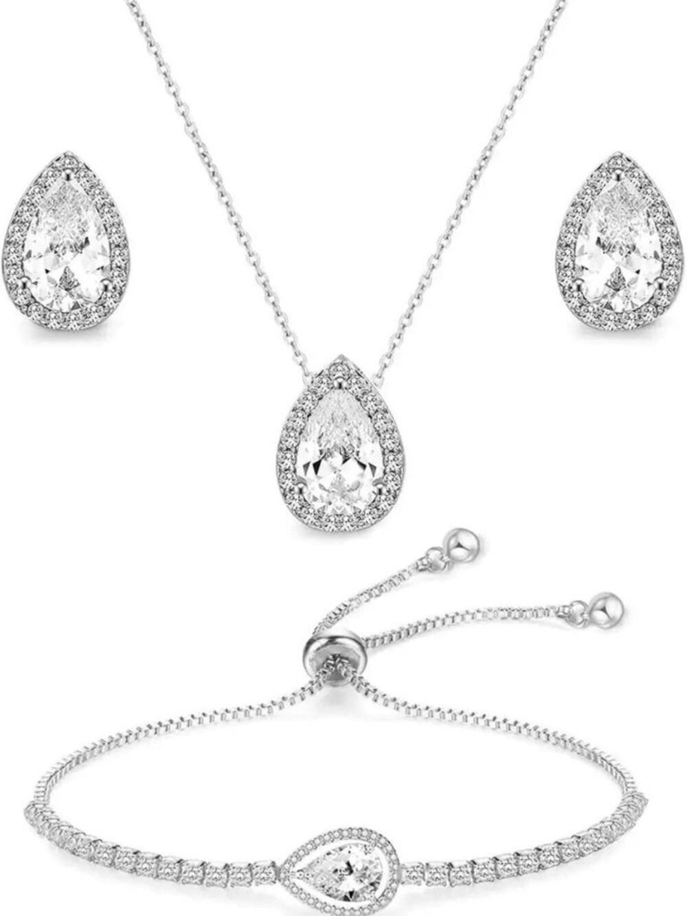 Elegant Teardrop Pendant Necklace & Earrings Set - Bridal Jewelry for Weddings